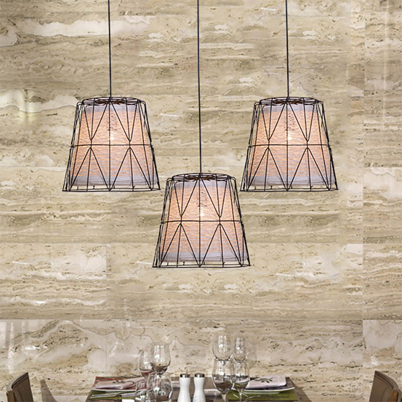 Rustic Lodge Style Ceiling Light: Bucket Pendant Lamp Metallic & Rope 1 Light