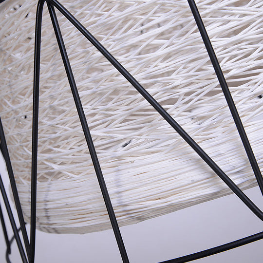 Rustic Lodge Style Ceiling Light: Bucket Pendant Lamp Metallic & Rope 1 Light