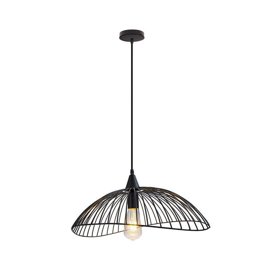 Industrial Style Metal Kitchen Suspension Light with Waveforms Design - Black, 8"/19.5" Dia, 1 Head