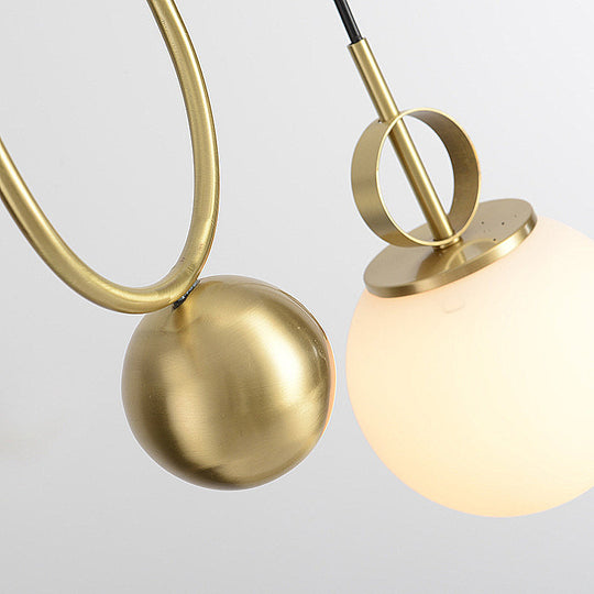 Modern White Glass Sphere Pendant Light With Gold Accents - Bedroom Hanging Fixture
