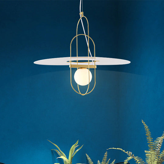 Contemporary Brass Oval Frame Pendant Light With Glass Shade - Metal Suspension Fixture 1 Head