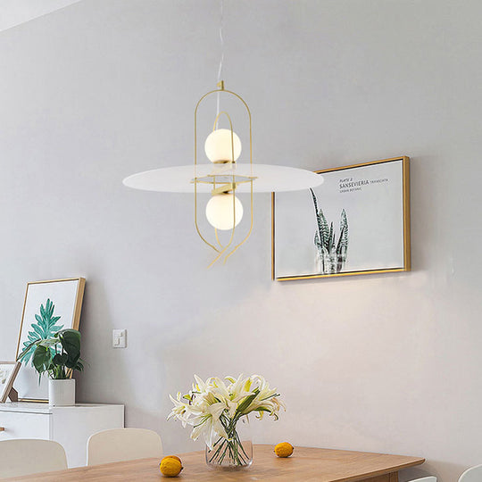 Contemporary Brass Pendant Light Fixture - Oval Frame, 1 Head, Suspended Metal with Glass Shade