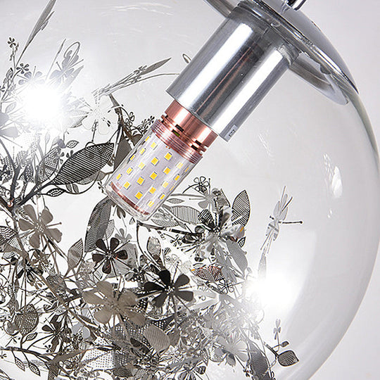 Modern Clear Glass Pendant Ceiling Light with Black Plant Design Inside