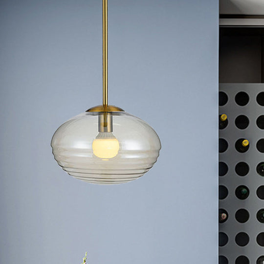Gold Postmodern 1-Head Oval Hanging Ceiling Light With Clear Prism Glass