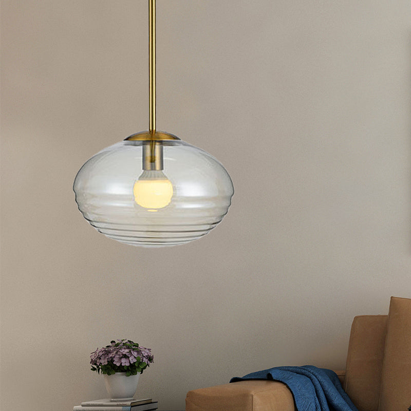 Gold Postmodern 1-Head Oval Hanging Ceiling Light With Clear Prism Glass