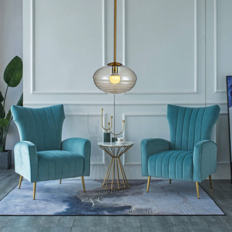 Gold Postmodern 1-Head Oval Hanging Ceiling Light With Clear Prism Glass