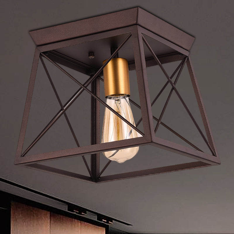 Industrial Style Metal Flush Ceiling Light Fixture - 10"/12" Wide - 2 Bulbs - Coffee Tone - Ideal for Restaurants