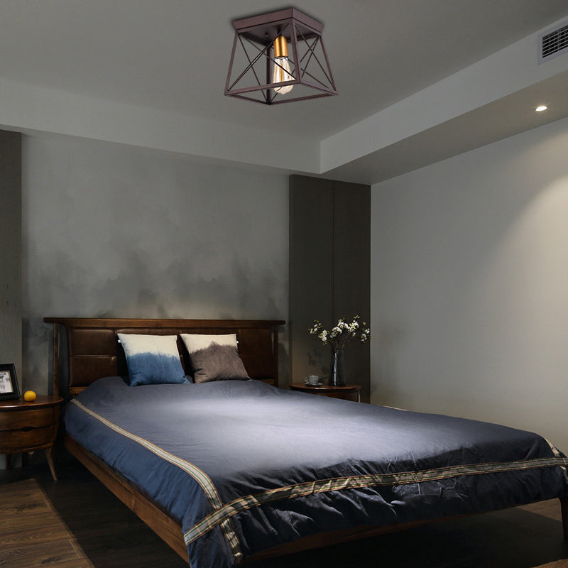 Industrial Style Metal Flush Ceiling Light Fixture - 10"/12" Wide - 2 Bulbs - Coffee Tone - Ideal for Restaurants