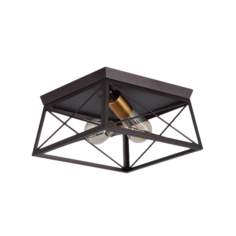 Industrial Style Metal Flush Ceiling Light Fixture - 10"/12" Wide - 2 Bulbs - Coffee Tone - Ideal for Restaurants