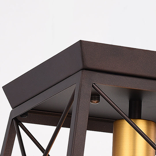 Industrial Style Metal Flush Ceiling Light Fixture - 10"/12" Wide - 2 Bulbs - Coffee Tone - Ideal for Restaurants