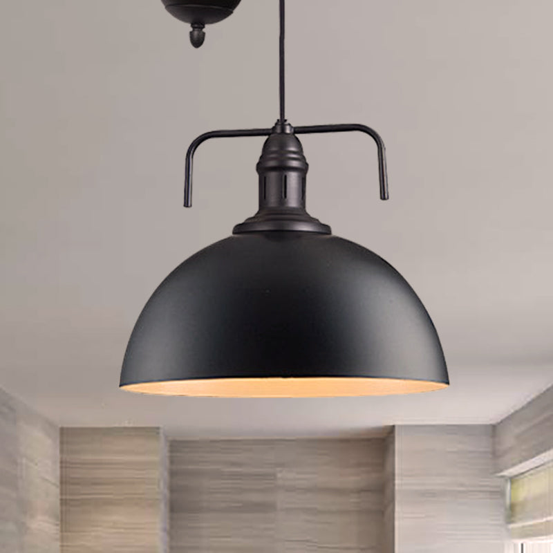 Metallic Pendant Light with Pulley Design - Black Dome Warehouse Style, 1 Light, 8"/12" Wide