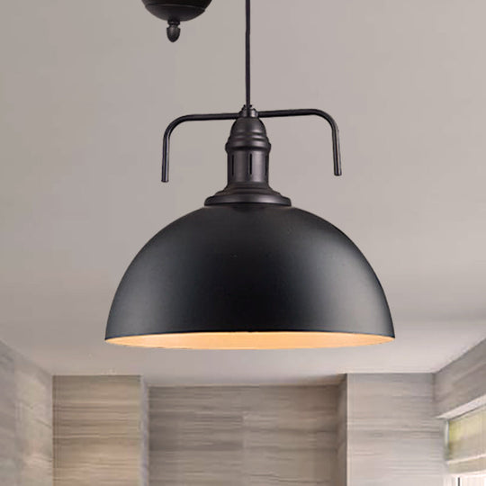Metallic Pendant Light with Pulley Design - Black Dome Warehouse Style, 1 Light, 8"/12" Wide