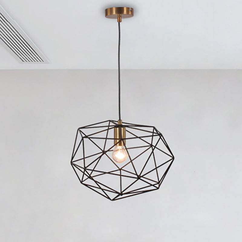 Vintage Style Black Wire Cage Pendant Lamp - 1-Light Metallic Hanging Light Fixture for Dining Room, 12.5"/15" Width