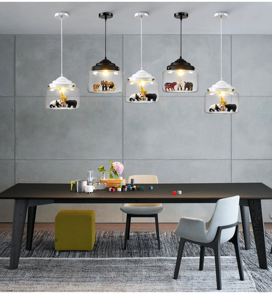 Cartoon Glass Zoo Pendant Ceiling Light For Bedroom - 1 Hanging Fixture