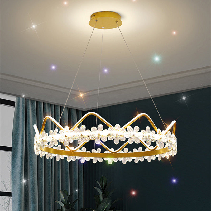 Nordic Style Crystal Pendant Light With 1 Suspended Crown For Living Room