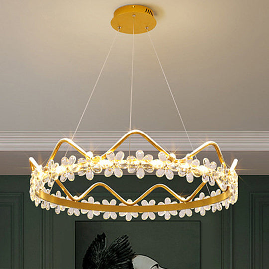Nordic Style Crystal Pendant Light With 1 Suspended Crown For Living Room