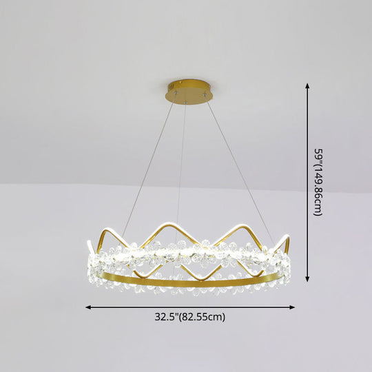 Nordic Style Crystal Pendant Light With 1 Suspended Crown For Living Room
