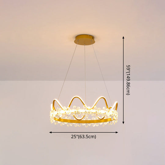 Nordic Style Crystal Pendant Light With 1 Suspended Crown For Living Room