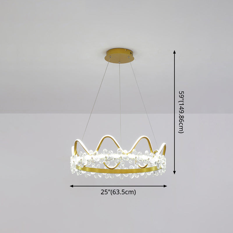 Nordic Style Crystal Pendant Light With 1 Suspended Crown For Living Room