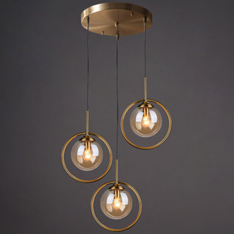 Mid-Century Globe Hanging Lamp with Glass Shade & Metal Ring - Perfect for Bedrooms