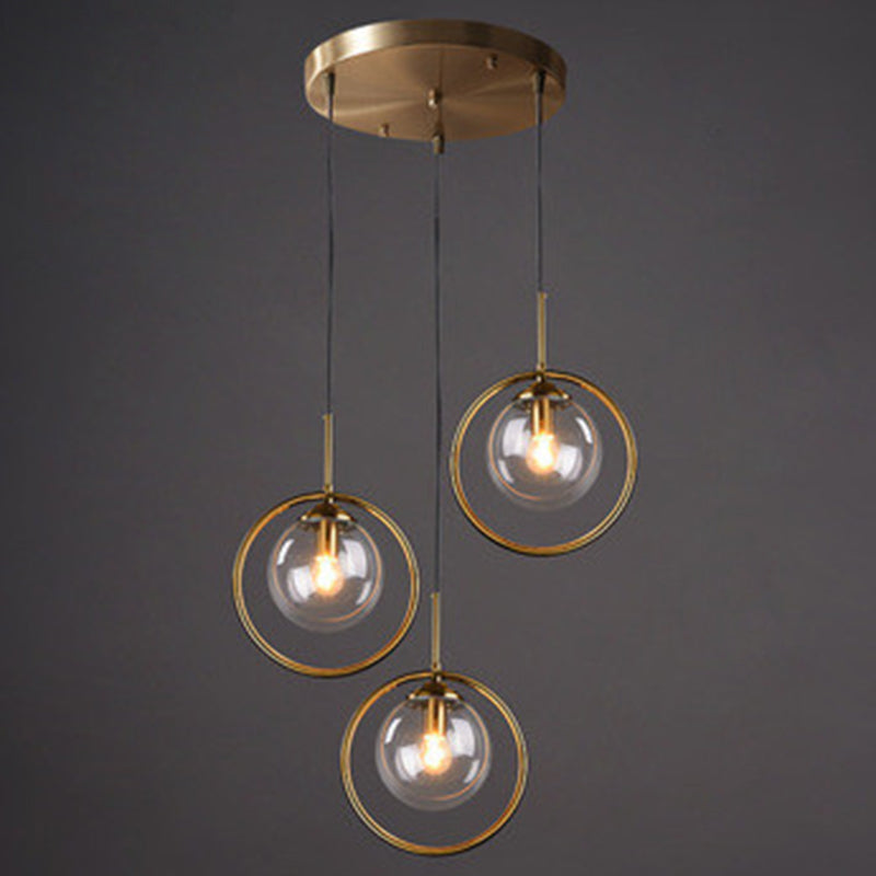 Mid-Century Globe Hanging Lamp with Glass Shade & Metal Ring - Perfect for Bedrooms