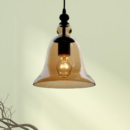 Modern Amber/Clear Glass Bell Pendant Lamp - Stylish Hanging Light for Dining Room