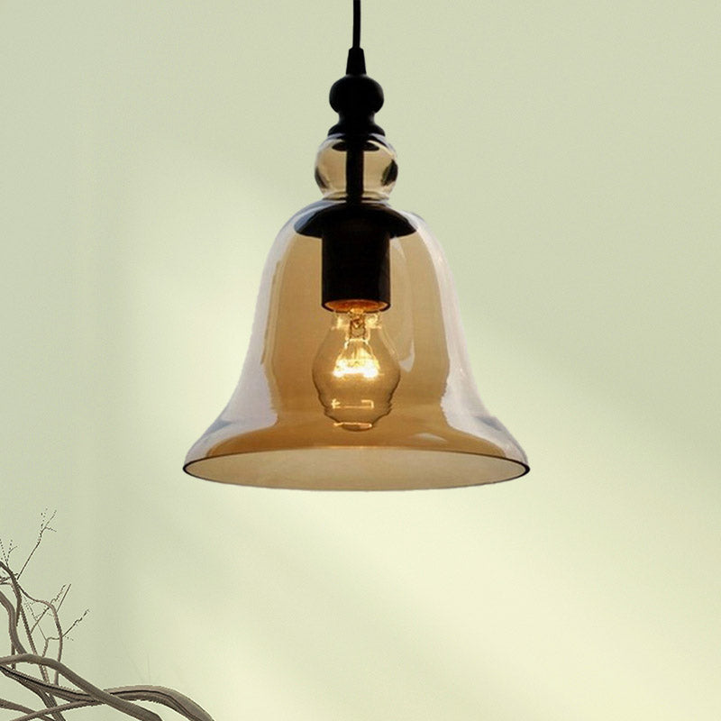 Modern Amber/Clear Glass Bell Pendant Lamp- Dining Room Hanging Light Fixture Amber