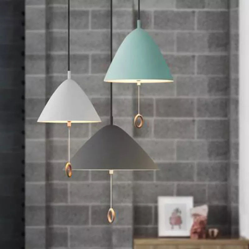 Contemporary Metal Macaron Pendant Light With Pull Ring - 1-Light Modern Lighting