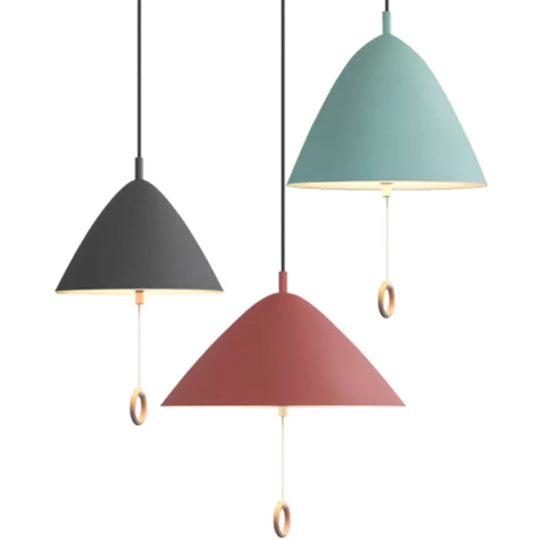 Contemporary Metal Macaron Pendant Light With Pull Ring - 1-Light Modern Lighting