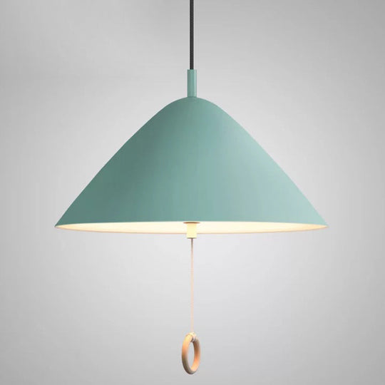 Contemporary Metal Macaron Pendant Light With Pull Ring - 1-Light Modern Lighting Blue / 16