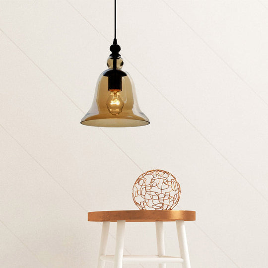 Modern Amber/Clear Glass Bell Pendant Lamp- Dining Room Hanging Light Fixture