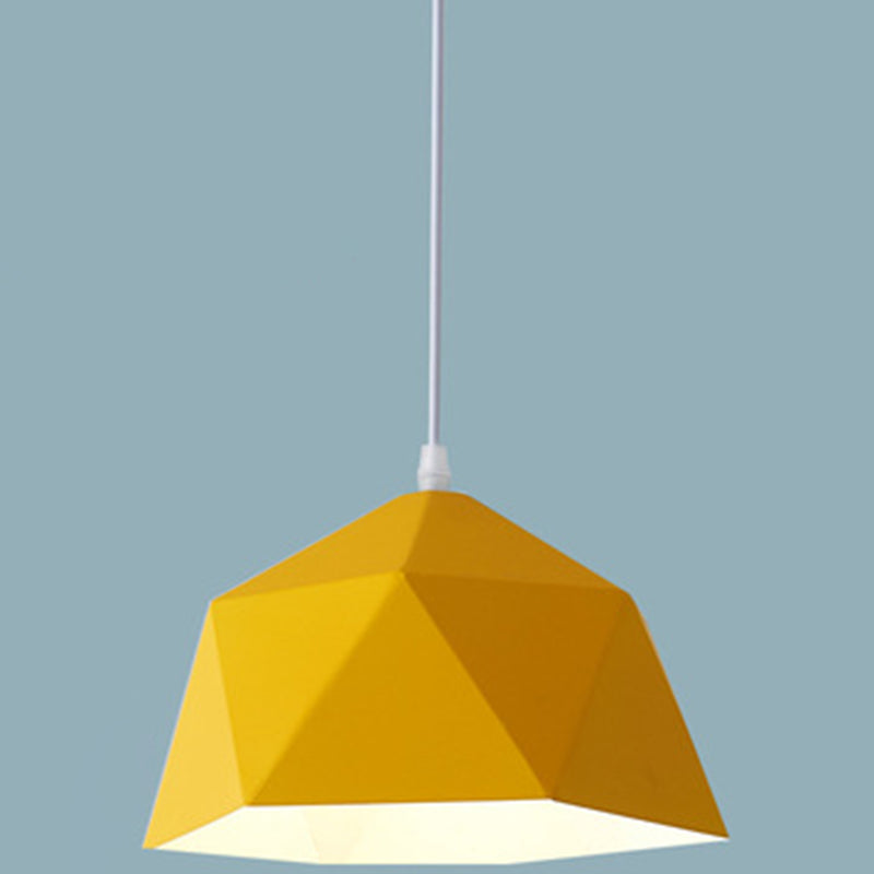 Nordic Macarons Style 1-Light Diamond Pendant: Elegant Metal Hanging Lamp For Dining Room Yellow /