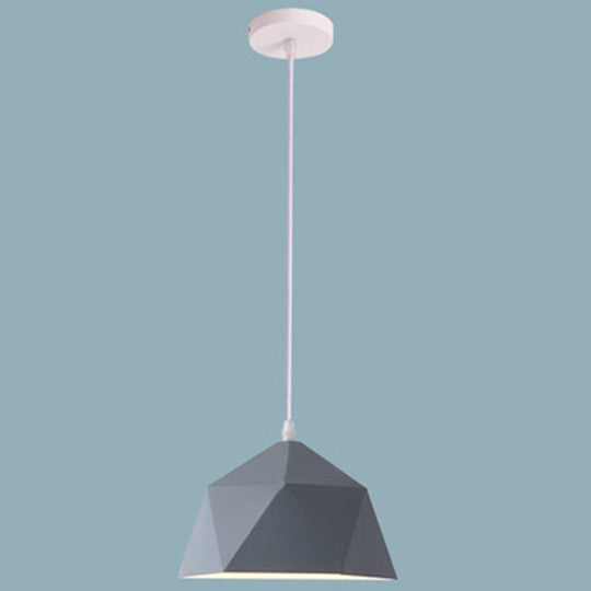 Nordic Macarons Style 1-Light Diamond Pendant: Elegant Metal Hanging Lamp For Dining Room Grey / 10