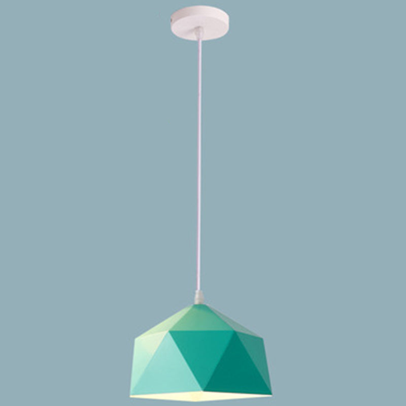 Nordic Macarons Style 1-Light Diamond Pendant Lamp - Modern Metal Dining Room Hanging Lighting