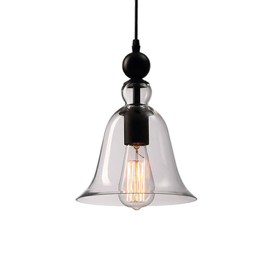 Modern Amber/Clear Glass Bell Pendant Lamp- Dining Room Hanging Light Fixture