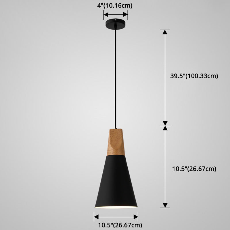 Nordic Style Metal Hanging Ceiling Pendant Lamp With Wooden Top - 1 Light Restaurant Lighting