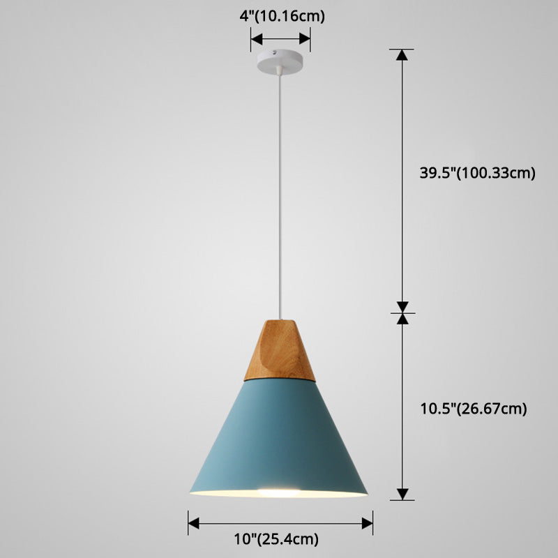 Metal Tapered Hanging Light - Nordic Style - 1-Light Restaurant Pendant Lamp with Wooden Top
