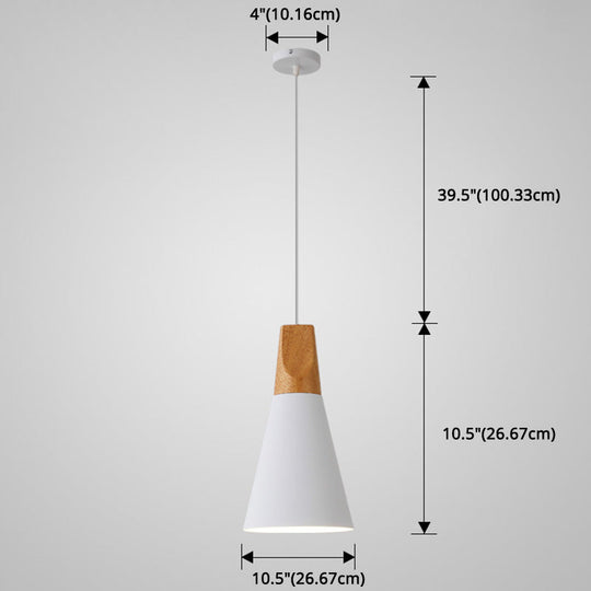 Metal Tapered Hanging Light - Nordic Style - 1-Light Restaurant Pendant Lamp with Wooden Top