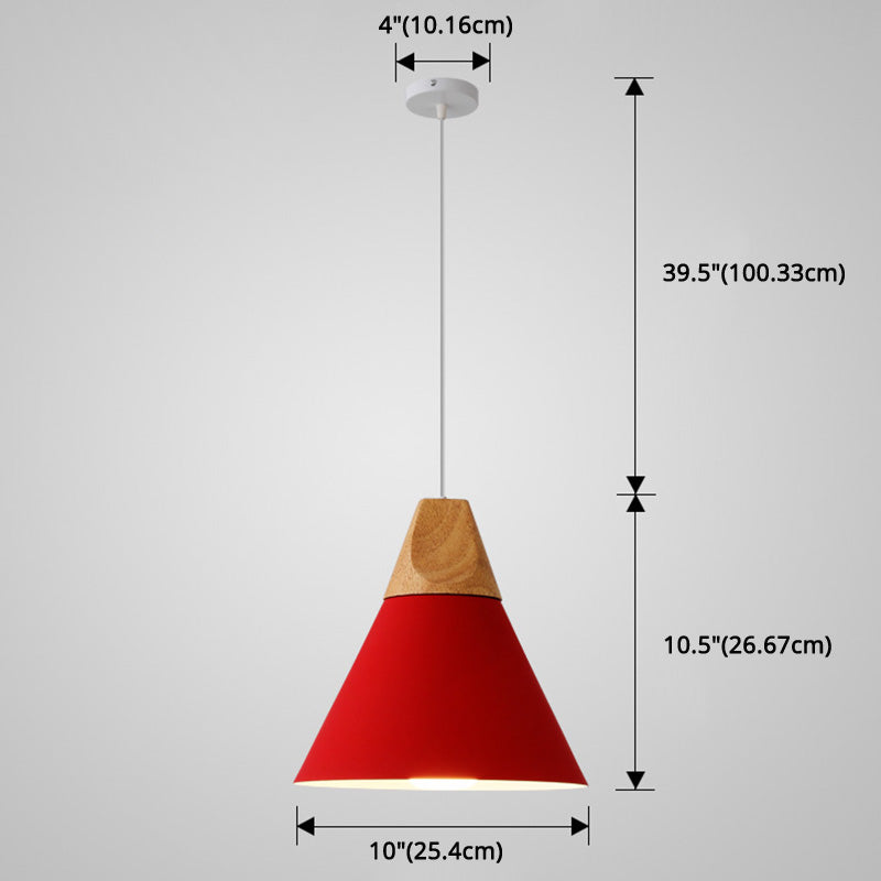 Metal Tapered Hanging Light - Nordic Style - 1-Light Restaurant Pendant Lamp with Wooden Top