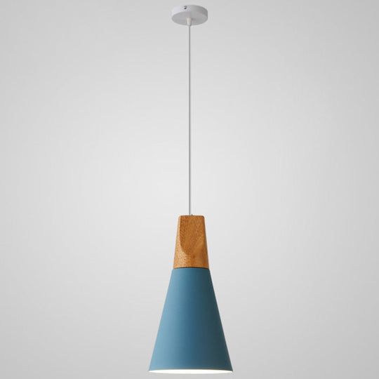 Metal Tapered Hanging Light - Nordic Style - 1-Light Restaurant Pendant Lamp with Wooden Top