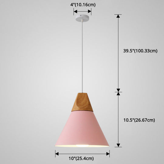 Nordic Style Metal Hanging Ceiling Pendant Lamp With Wooden Top - 1 Light Restaurant Lighting