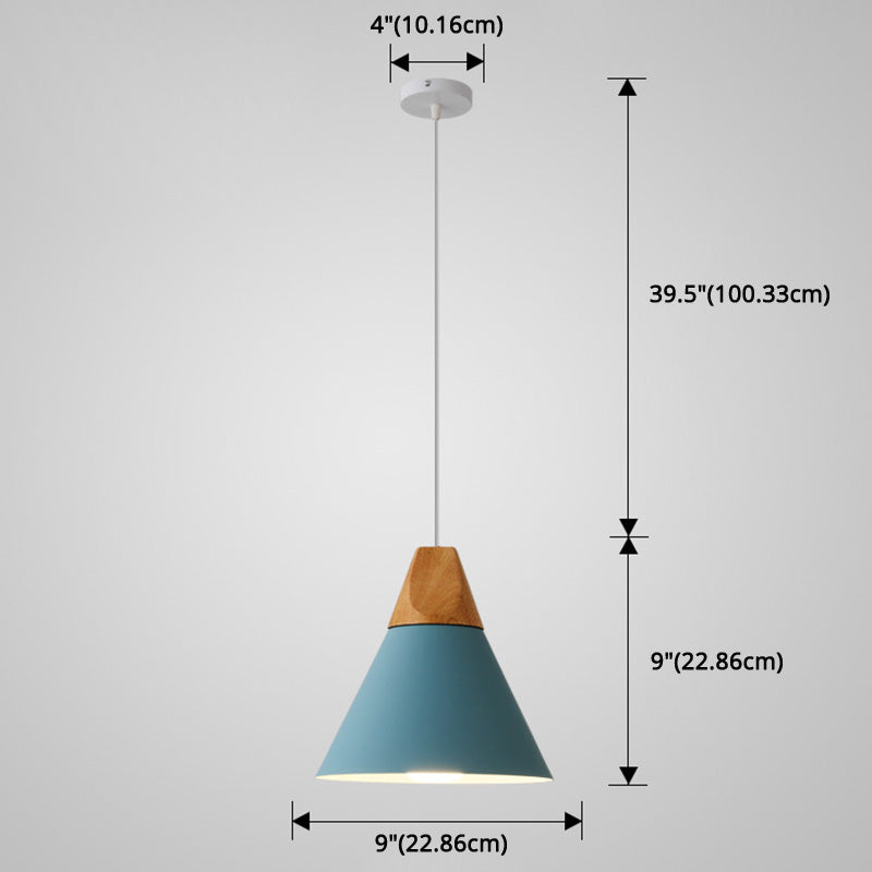 Nordic Style Metal Hanging Ceiling Pendant Lamp With Wooden Top - 1 Light Restaurant Lighting