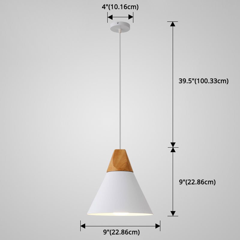 Metal Tapered Hanging Light - Nordic Style - 1-Light Restaurant Pendant Lamp with Wooden Top