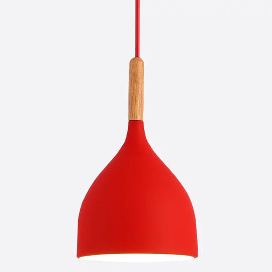 Nordic Style Metal Teardrop Hanging Light - 1 Ceiling Pendant Lamp With Wooden Top Red / 7