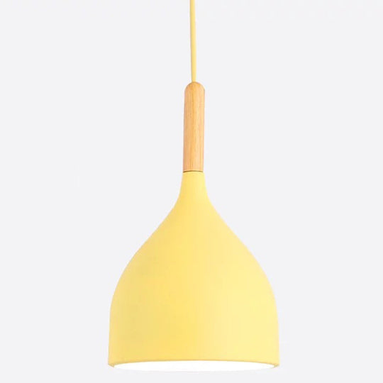 Nordic Style Metal Teardrop Hanging Light - 1 Ceiling Pendant Lamp With Wooden Top Yellow / 7