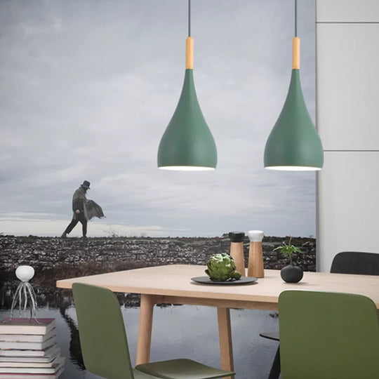 Nordic Style Metal Teardrop Hanging Light - 1 Ceiling Pendant Lamp With Wooden Top