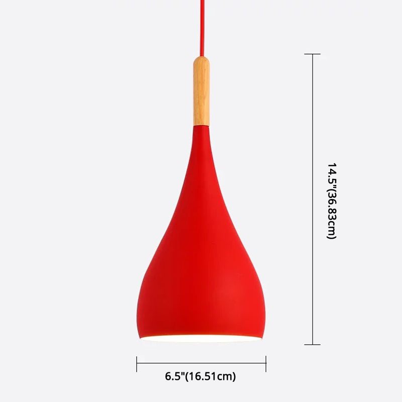 Nordic Style Metal Teardrop Hanging Light - 1 Ceiling Pendant Lamp With Wooden Top