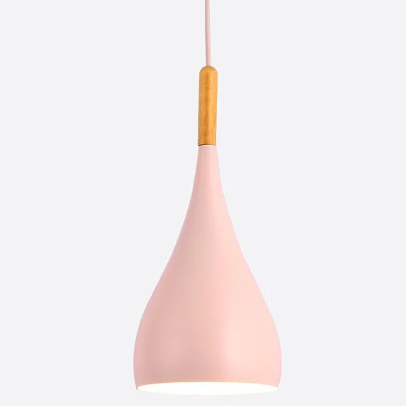 Nordic Style Metal Teardrop Hanging Light - 1 Ceiling Pendant Lamp With Wooden Top Pink / 6.5