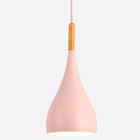 Nordic Style Metal Teardrop Hanging Light - 1 Ceiling Pendant Lamp With Wooden Top Pink / 6.5