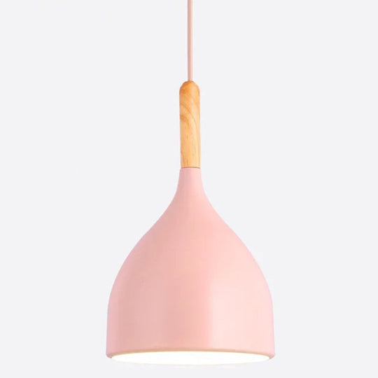 Nordic Style Metal Teardrop Hanging Light - 1 Ceiling Pendant Lamp With Wooden Top Pink / 7